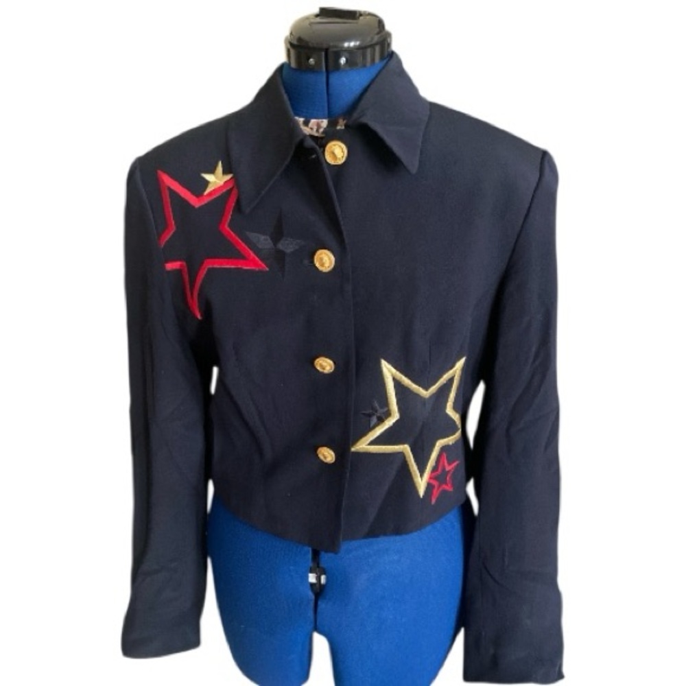 Peter Nygard  Silk navy star embroidered crop jacket Vintage